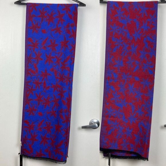Pretty Persuasions Reversible Floral Blue Red Scarf Wrap Rectangular Shawl NWT - Picture 1 of 7